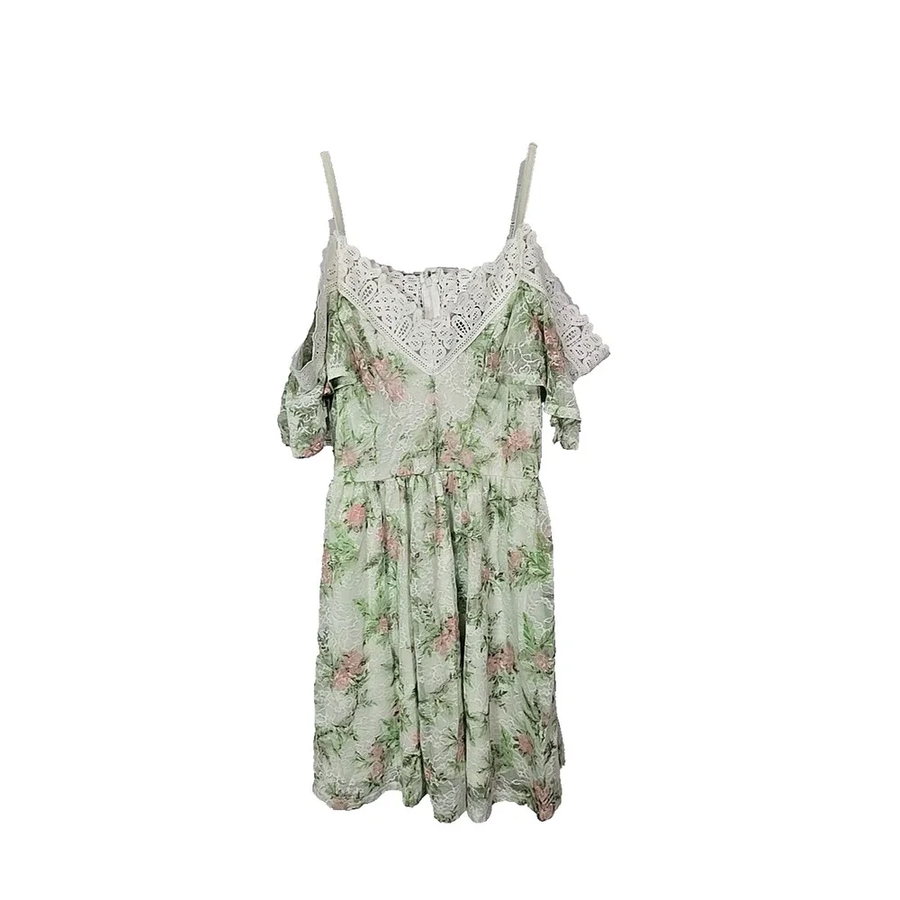 Disney Princess Green Floral Lace Cold Shoulder Mini Dress Girls‎ Size Large